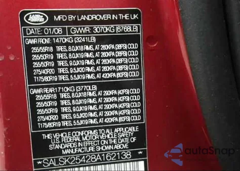 2008 Land Rover Range Rover Sport Hse from USA, damaged, VIN SALSK25428A162138